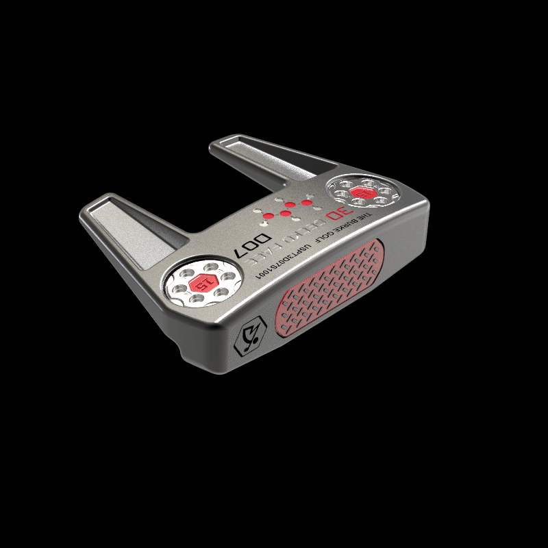 The Burke Gecko D07 Putter features customizable weighting and a 3D Gecko Multi-Material face, combining aluminum and TPU inserts for increased friction, tighter forward roll, and superior vibration dampening.