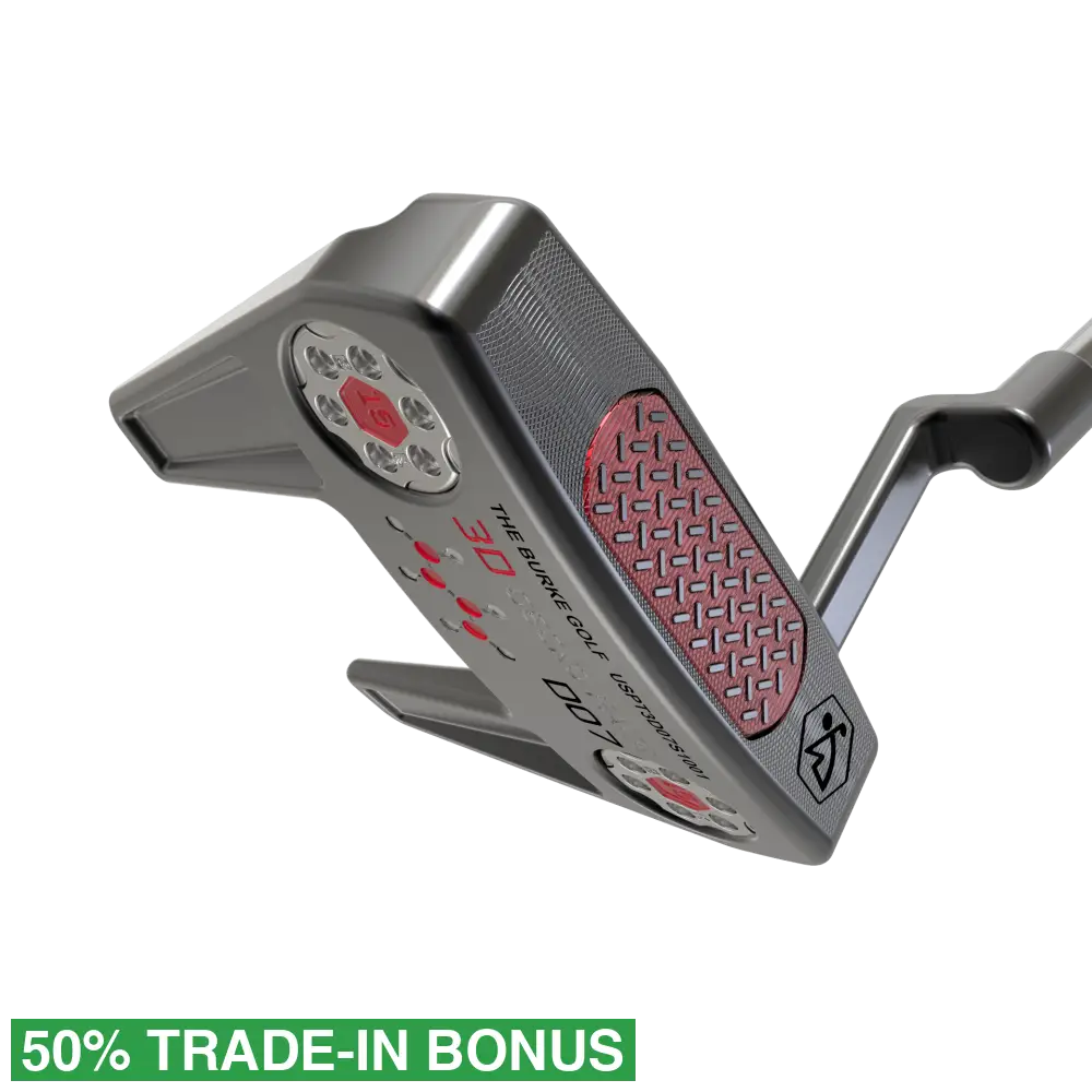 features customizable weighting and a 3D Multi-Material face with aluminum and TPU inserts, increasing friction for tighter forward roll and better vibration dampening