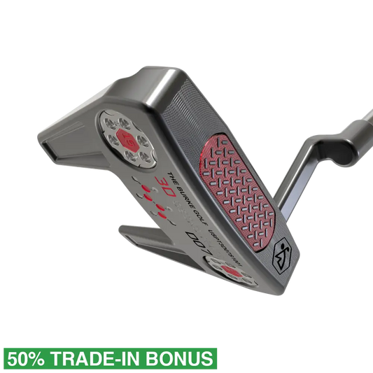 features customizable weighting and a 3D Multi-Material face with aluminum and TPU inserts, increasing friction for tighter forward roll and better vibration dampening