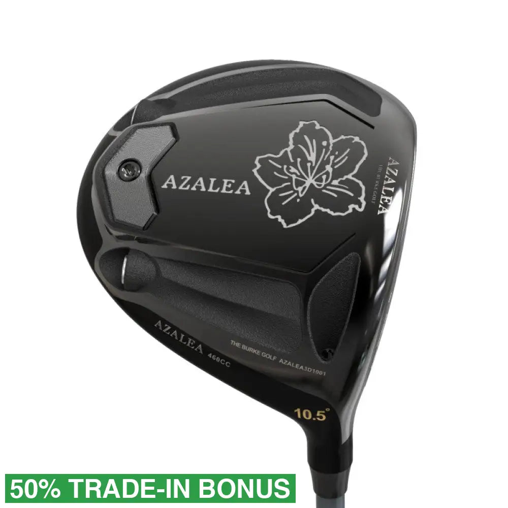 The Burke Azalea Driver features a 460cc head, 10.5° loft, Spring Face Tech for max speed, adjustable BurkeX Counterweights, and fire-forged titanium for elite control.
